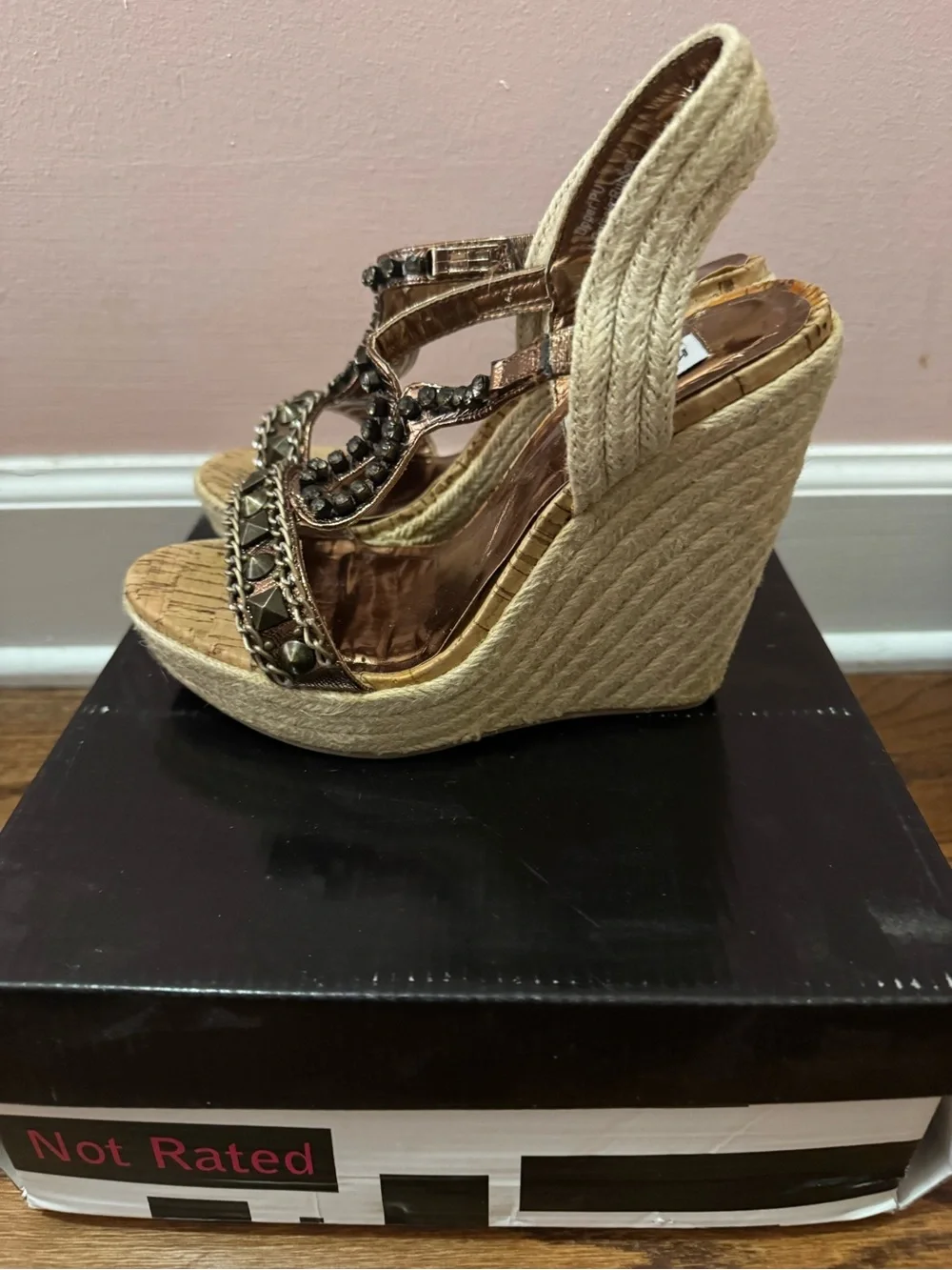 Not Rated Metallic Gold Embellished Wedge Sandals